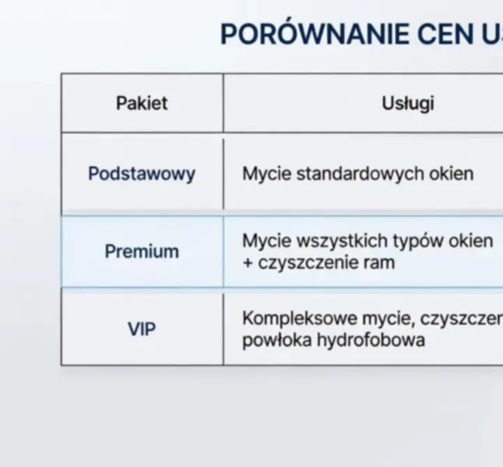 Porównanie pakietów cenowych mycia okien