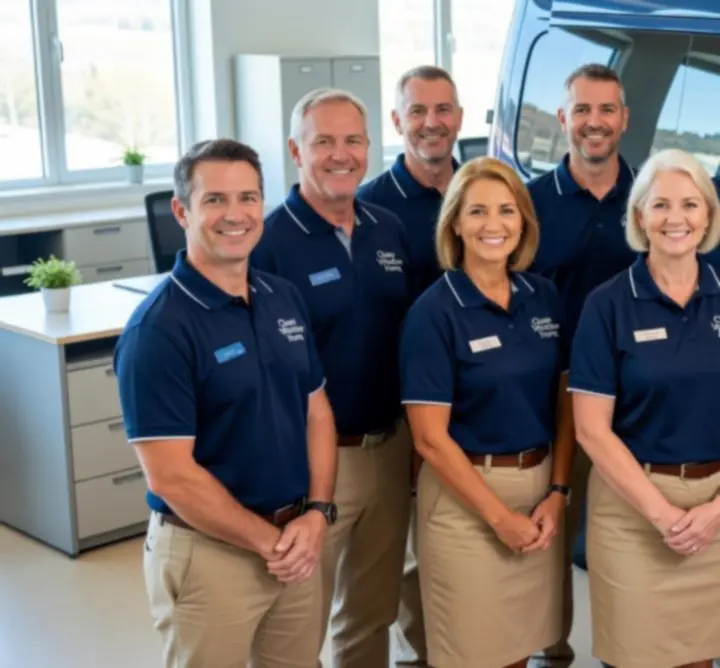 Uśmiechnięty zespół Clean Window Home gotowy do pracy