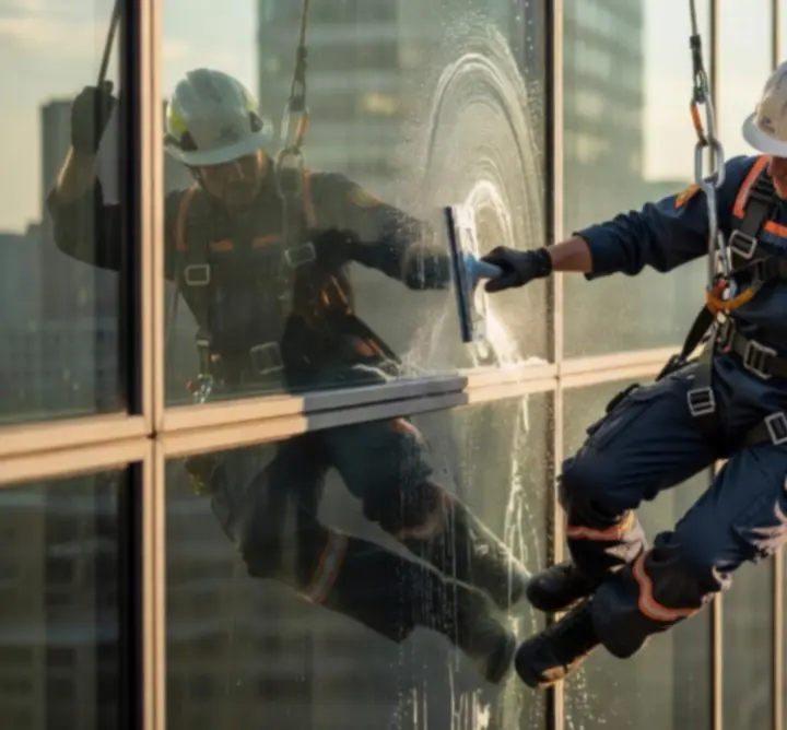 Profesjonalne bezpieczne mycie okien na wysokości